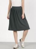 Ether Charcoal Grey Solid Flared Skirt Women