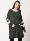 Ether Charcoal Self Design Sweater Women