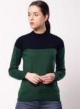 Ether Green & Navy Blue Colourblocked Pullover Sweater Women