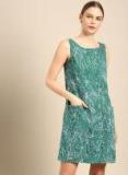 Ether Green Printed A Line Dress Women