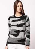 Ether Grey & Black Printed Pullover Sweater Women