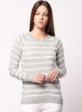 Ether Grey Melange & Cream Coloured Striped Pullover Sweater women