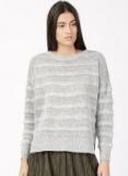 Ether Grey Self Design Pullover Sweater Women