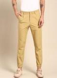 Ether Khaki Regular Fit Solid Joggers Men