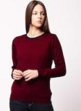 Ether Maroon Solid Pullover Sweater Women