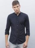 Ether Navy Blue Knitted Slim Fit Casual Shirt Men