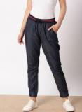 Ether Navy Blue Original Fit Solid Chambray Joggers Women