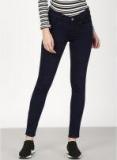 Ether Navy Blue Solid Mid Rise Jeans Women