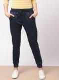 Ether Navy Blue Solid Regular Fit Joggers Women