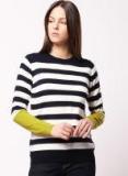 Ether Off White & Navy Blue Striped Pullover Sweater Women