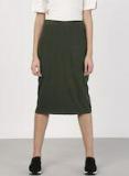 Ether Olive Solid Pencil Skirt Women