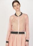 Ether Peach Coloured Solid Mesh Jacket Women