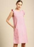 Ether Pink & White Striped A Line Dress Women