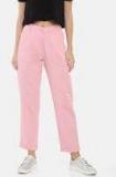 Ether Pink Regular Fit Solid Regular Cropped Trouser Women