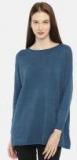 Ether Teal Blue Self Design Pullover Women