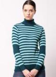 Ether Teal Green & Blue Striped Pullover Sweater Women