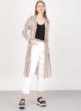 Ether White & Red Striped Tie Up Longline Shrug Women