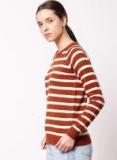 Ether White & Rust Orange Striped Pullover Sweater Women