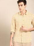 Ether Yellow & Navy Blue Regular Fit Checked Casual Shirt Men