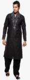 Ethiic Black Embroidered Kurta Pyjamas Men