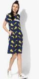 Evah London Navy Blue Coloured Printed Shift Dress Women