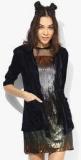 Evah London Navy Blue Solid Velvet Winter Shrug Women