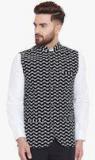 Even Black & White Woven Design Nehru Jacket Men