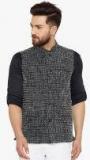 Even Black Woven Design Nehru Jacket Men