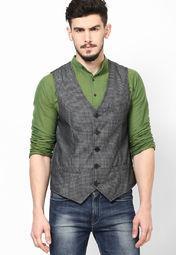 Even Grey Checks Slim Fit Waist Coats Men