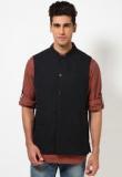 Even Linen Solid Blacknehru Jacket men