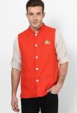 Even Linen Solid Orange Nehru Jacket Men