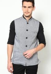 Even Linen Striped Grey Nehru Jacket men