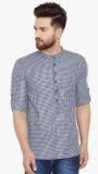 Even Navy Blue Checked Kurta Men