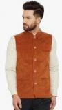 Even Orange Solid Nehru Jacket Men