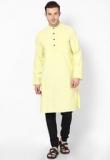 Even Solid Lemon Kurta Men