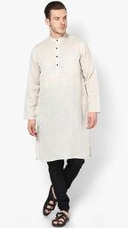 Even Solid Light Grey Kurtalinen Solid Light Cream Kurta Men