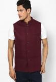 Even Solid Maroon Nehru Jacket Men