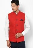 Even Solid Red Nehru Jacket Men