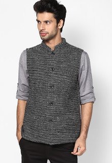 Even Striped Black Nehru Jacket men