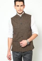 Even Striped Brown Nehru Jacket men