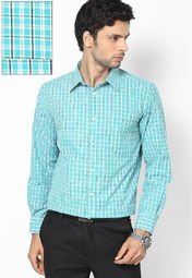 Excalibur Aqua Blue Checks Formal Shirt Men