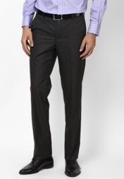 Excalibur Black Solid Formal Trousers Men