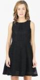 Faballey Black Striped Skater Dress Women