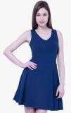 Faballey Blue Coloured Solid Skater Dress Women