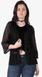 Faballey Curve Black Solid Shrug Women