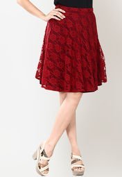 Faballey Printed Red Skirts Women