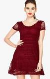 Faballey Red Colored Embroidered Skater Dress Women