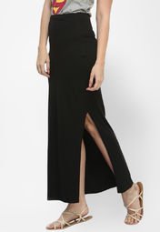 Faballey Solid Black Skirt Women