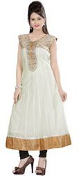 Fabdeal Beige Embellished Anarkali Women