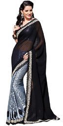 Fabdeal Black Embroidered Saree Women